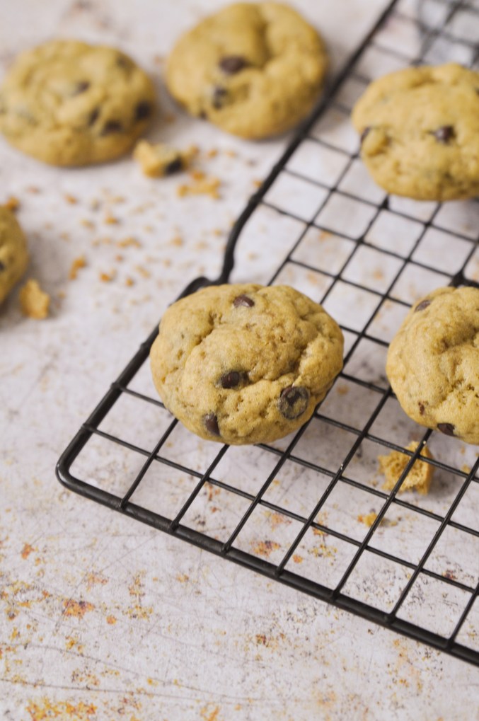 Recipe for soft, moist chocolate chip cookies made with brown sugar